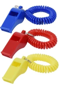 3 ~ HILLMAN Plastic Assorted Sporting Whistle Wrist Coil Keychain 1 Pk - Picture 1 of 5