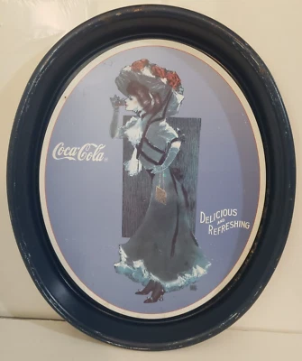 VTG Coca Cola Coke Collector's "1912 Calendar Lady" Oval Metal Soda Serving Tray - Image 1 of 4