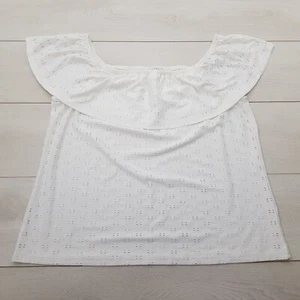 PAPAYA Summer Blouse Top Size 16 White Geometric Stretch Cap Sleeve Casual - Picture 1 of 8