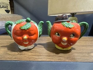 Vintage anthropomorphe Apfelgesicht His + Hers Salz- und Pfefferstreuer Japan 2 Zoll - Bild 1 von 8