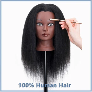 100% Human Hair 14" Mannequin Head Hairdresser Manikin Training Cosmetology Doll - Picture 1 of 13