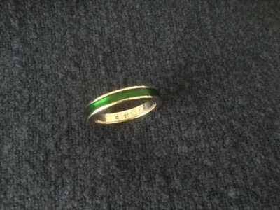 Anillo Hidalgo Oro Blanco 18K Esmalte Verde Talla 6 - Apilable Foto 1 de 4