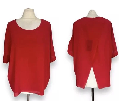 BNWT Silvian Heach Berry Red Chiffon Cross Back Short Sleeve Blouse Size L 16-18 - Image 1 of 4