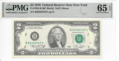 1976 New York Hard to find BC Block $2 FRN PMG 65 EPQ Gem Uncirculated - Image 1 of 4