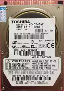 TOSHIBA 40 GB Interna 2.5" 16 MB IDE 5400 RPM MK4026GAX Hard Disk Drive HDD - Afbeelding 1 van 2