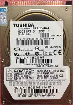 TOSHIBA 40 GB Interna 2.5" 16 MB IDE 5400 RPM MK4026GAX Hard Disk Drive HDD - Image 1 of 2