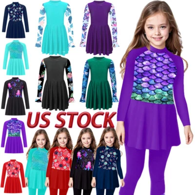 Niñas Trajes de baño de una pieza protector contra erupciones vestidos manga larga UPF 50+ traje de baño Foto 1 de 3