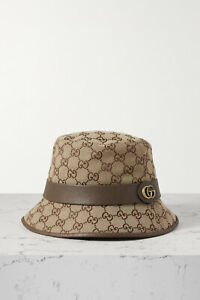 GUCCI Leather-trimmed cotton-blend jacquard bucket hat, Beige, New with tag!!!