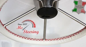 SWEDEN YACHTS C34 BOAT CREAM LEATHER STEERING WHEEL COVER 20''- 24'' RED 2 STIT - Picture 1 of 12
