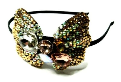 Hairband Rhinestone Jewels Butterfly Bling Party Dressy Cocktail Wedding Yellow - Image 1 of 3