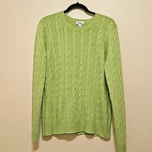 LILLY PULITZER  Lime Green Cable Knit cashmere Palm Tree Crewneck Sweater - Picture 1 of 8
