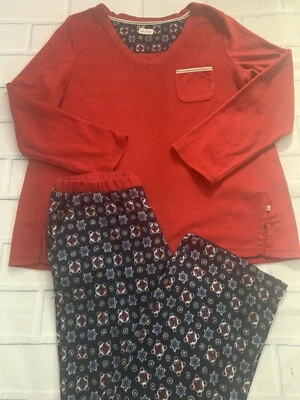 Lucky Brand M Red/Blue Sleepwear Long Sleeve V-Neck Top & Fleece Pants Pajamas - Image 1 of 4