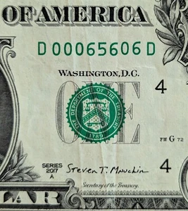 2017 A $1 bill fancy serial number, zip code note 65606 Alton, MO. Oregon County - Picture 1 of 3