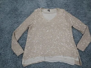 Maurices Sweater Womens 2X Beige Sparkle Sequin Lined Knit Blend V-Neck Flowy - Picture 1 of 13