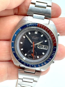 April 1976 Seiko 6139-6005 Blue Pogue Pepsi Bezel Chronograph Bracelet SERVICED - Picture 1 of 24