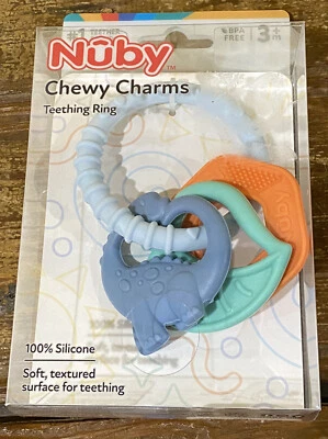 Nuby Chewy Charms Teething Ring BPA Free 100% Soft Silicone 3+ Month Baby - Image 1 of 4