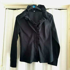 Ladies Black Armani Jeans Ruffle Blouse Size 12 uk / 8 usa C3 A - Picture 1 of 6