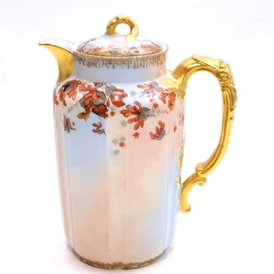 Haviland Limoges France Antique Red Floral Gold Accented Chocolate Pot 195 - Picture 1 of 9