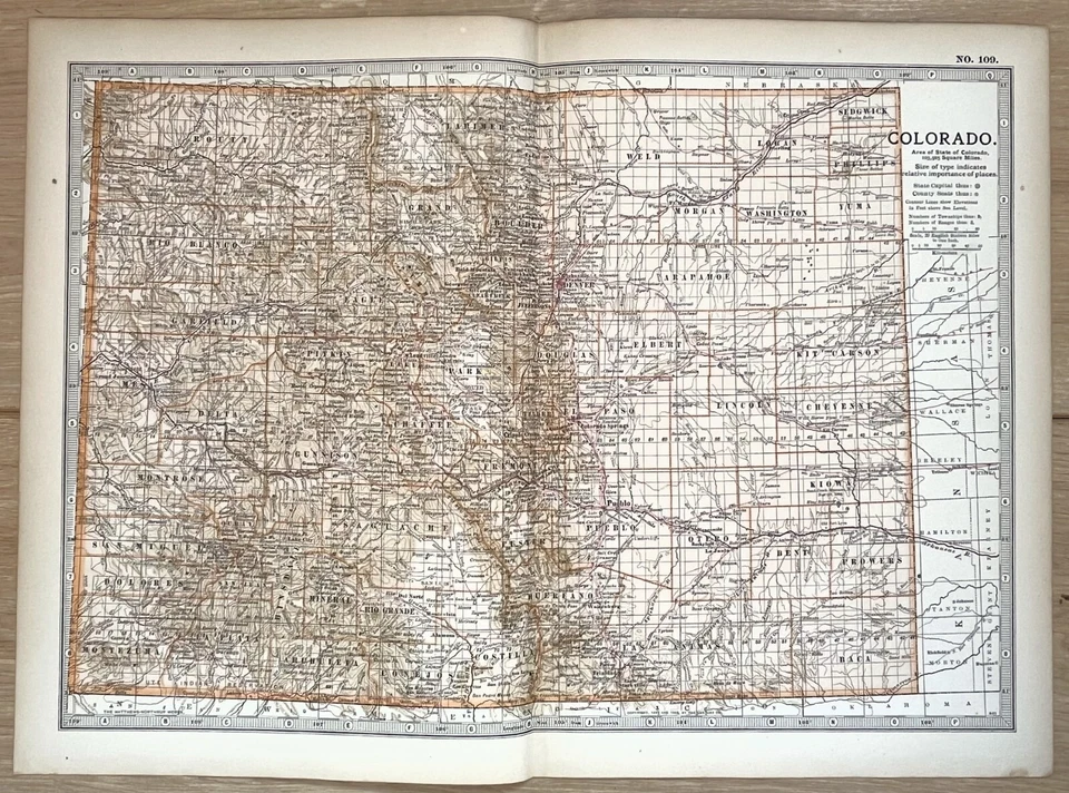 COLORADO US State Map - Original Antique Encyclopaedia Britannica c 1900 - Image 1 of 1