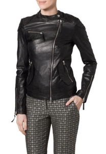 Black Ladies Women Black Slim Fit Biker Motorcycle Style Casual& Formal Occasion - Picture 1 of 7