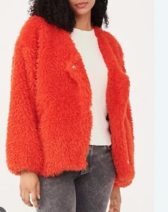 Free people Fluffy Orange Jacket Size Large Polyester Brand New Designer - Picture 1 of 7