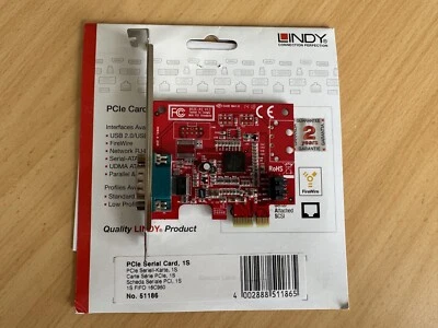 Lindy 51186 PCIe Seriell Karte, 1S RS-232 FIFO 16C950 NEU - Bild 1 von 2