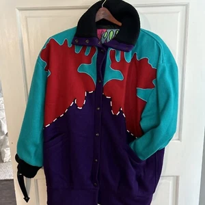 Vintage Cindy Owings Design Moose Multicolor Wool Heavy Trench Jacket VTG Large - Picture 1 of 6