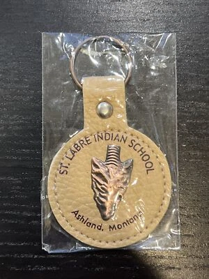 St Labre Indian School Ashland Montana Round Leather Copper Arrowhead Key Chain - Image 1 of 2