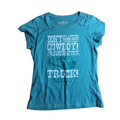 Camiseta para mujer Granja Niña Gráfica Camiseta on't Flatter Yourself Vaquero Grande Verde u Foto 1 de 4