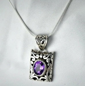 Colgante de amatista plata de ley .925 elegante con cadena - Imagen 1 de 6