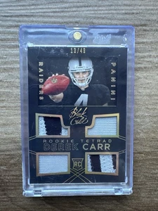 Parches cuádruples Derek Carr 2014 oro negro novato Tetrad 13/49 Raiders - Imagen 1 de 2