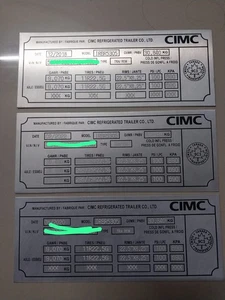 Aluminum Data Plate Emblem Badge Fit For CIMC Truck Trailer Engraved 3 Pcs - Picture 1 of 1