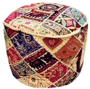 Patchwork Pouf Ottoman Indian Ottoman Handmade Pouffe Foot Stool Cover Décor - Picture 1 of 12