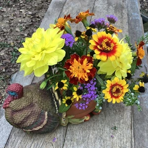 Truthahn Übertopf, Blumengesteck Behälter oder Kerzenhalter Erntedankfest - Bild 1 von 11