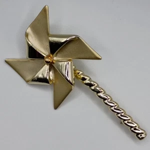 AJC goldfarbene drehende Garten Pinwheel Brosche Anstecknadel groß 3" Vintage - Bild 1 von 10