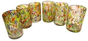 Mexican Art Glass 6 Handblown Confetti Tumblers Drinking Glasses 16 Oz Each - Picture 1 of 9