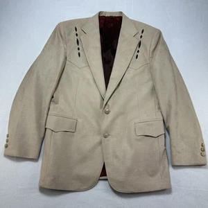 Pagano West Blazer Men’s 42R Beige Lined Western Rockabilly USA Made VINTAGE - Picture 1 of 13