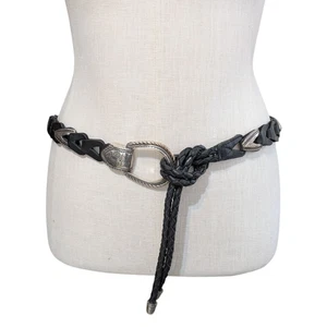 Vintage 90er Jahre schwarz Leder Kette Double Barrel Wickelgürtel Damen M-L silberne Schnalle - Bild 1 von 9