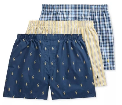 POLO Ropa Interior Para Hombre Tejido Algodón Boxers Ralph Lauren PACK de 3 Cuadros a Rayas Foto 1 de 4