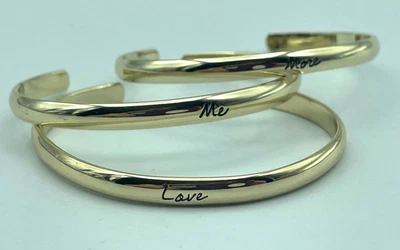 Victorias Secret Gold Tone Bangle cuff Bracelet lot of 3: Love, Me & More NEW - Image 1 of 3