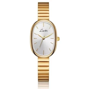 Damen Armbanduhr Gold oval Edelstahl vergoldet Quarzwerk schmal Strichindex Uhr - Bild 1 von 3