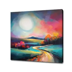 Sunset Above The Road Landscape Oil Painting Style Colourful Canvas Print - Foto 1 di 9