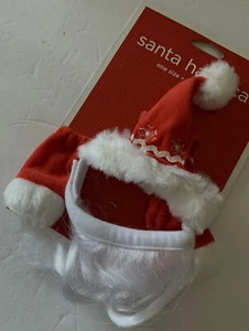 Cat SANTA HAT with Beard & SANTA BOOT TOPS NEW Pet Costume CHRISTMAS 3pc - Picture 1 of 1