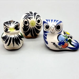 3 Mexikanische Keramik kleine Eulen Vögel Miniaturen 1,25 bis 1,5" Figuren Mexiko - Bild 1 von 10