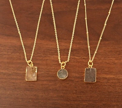 Lote de 3 pingentes de corrente de colar folheados a ouro amarelo com pedras preciosas mistura real polida - Imagem 1 de 3