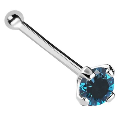 Твердый 14k золото 22G нос кости мяч конец синий бриллиант драгоценный камень нос кольцо гвоздики - Изображение 1 из 4