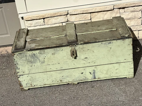 Vintage Green Wood Crate Trunk Chest Cover
