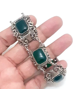 Hungarian Silver Bracelet with Natural Jade Stone Absolutely Rare Bracelet - Picture 1 of 15