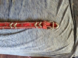 1960s belt SOFT Leather RED  / Silver Studded and FAT CHEVRON /  vintage Heavy  - Picture 1 of 10