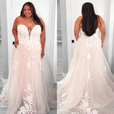 Plus Size Wedding Dresses Sexy V Neck Summer Sleeveless Beach Boho Bridal Gowns - Image 1 of 4
